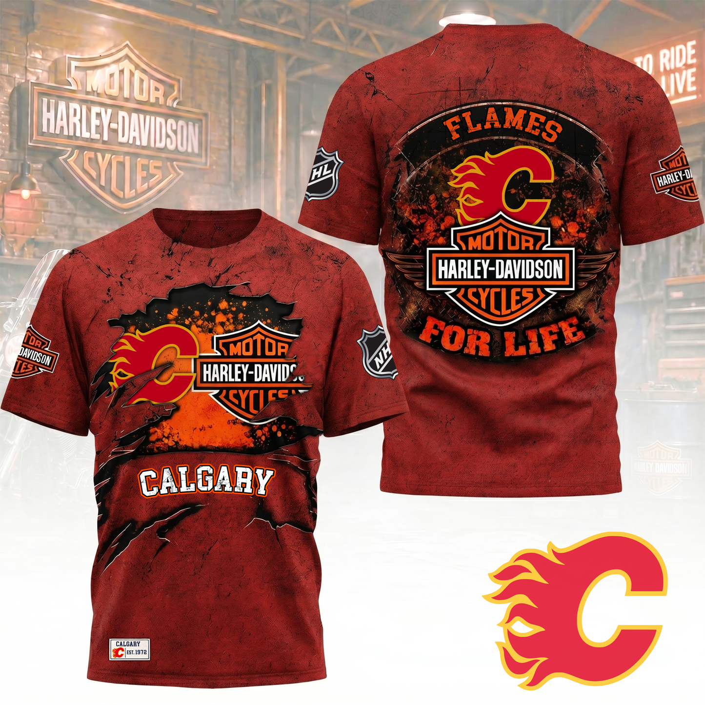 Premium NHL X CF Harley Davidson For Life 3D Shirt NDT VHM 180526