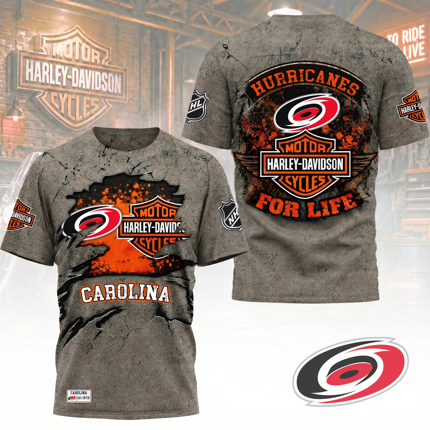 Premium NHL X CH Harley Davidson For Life 3D Shirt NDT VHM 180526