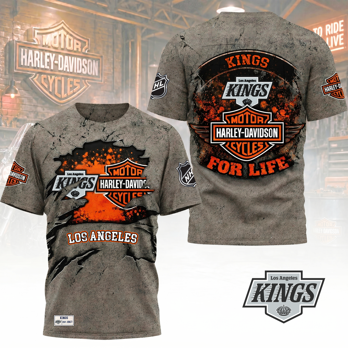 Premium NHL X LAK Harley Davidson For Life 3D Shirt NDT VHM 180526