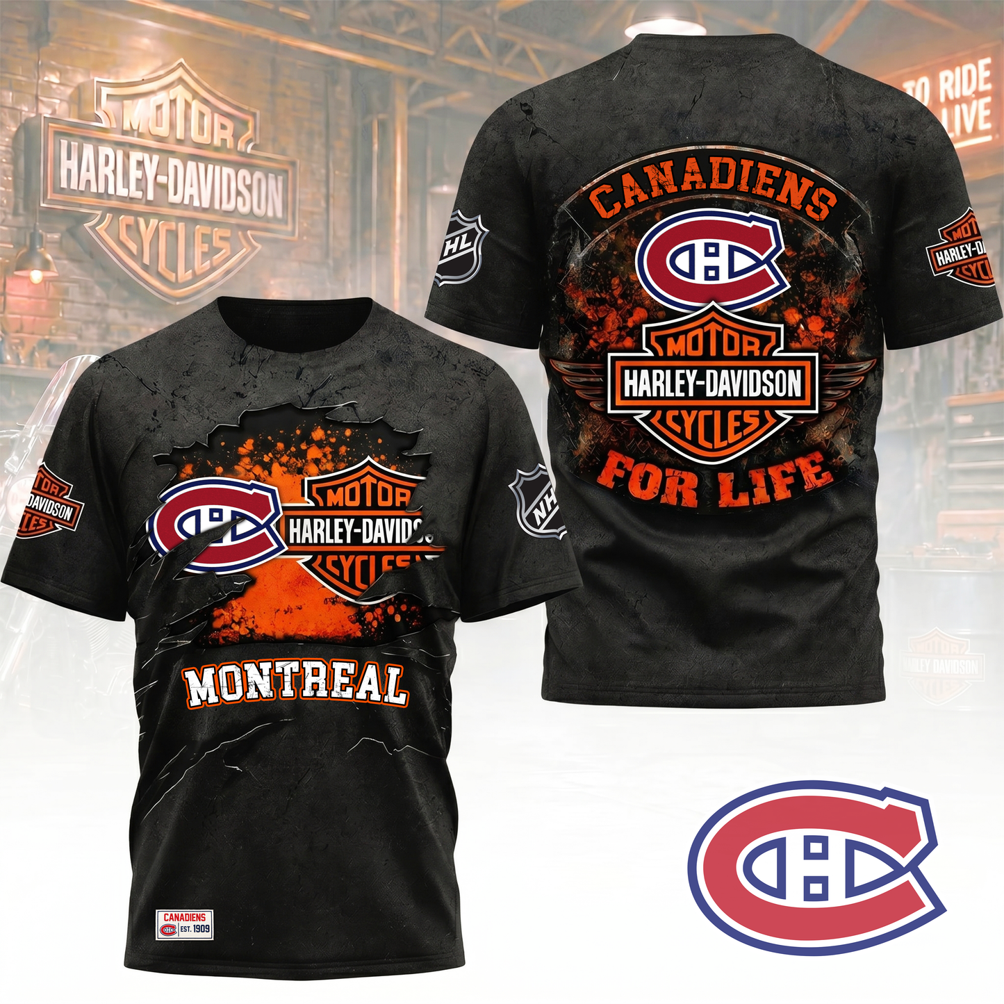 Premium NHL X MC  Harley Davidson For Life 3D Shirt NDT VHM 180526