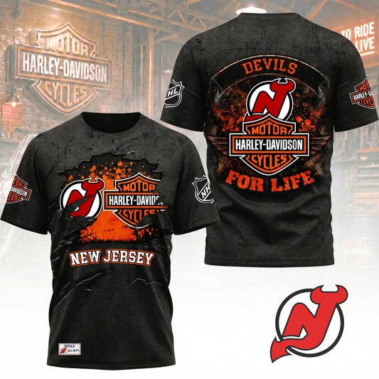 Premium NHL X NJD Harley Davidson For Life 3D Shirt NDT VHM 180526