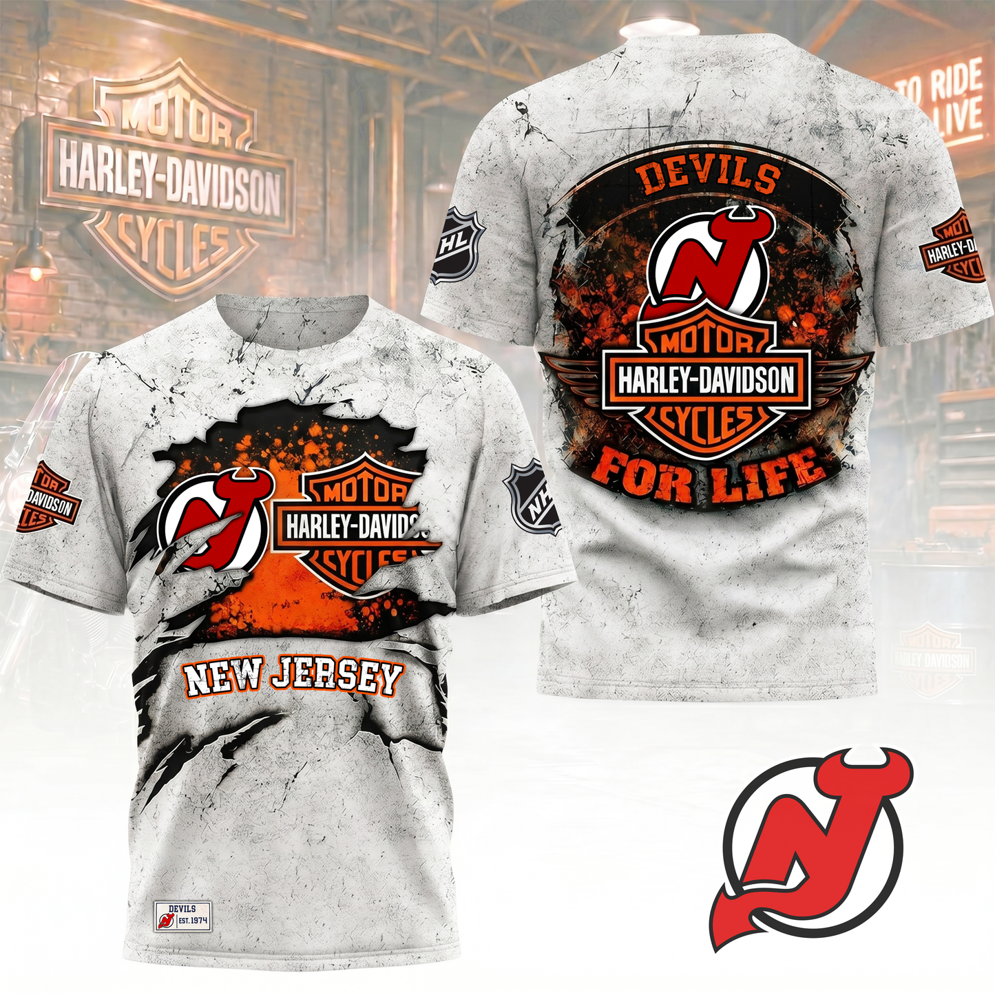 Premium NHL X NJD Harley Davidson For Life 3D Shirt NDT VHM 180526
