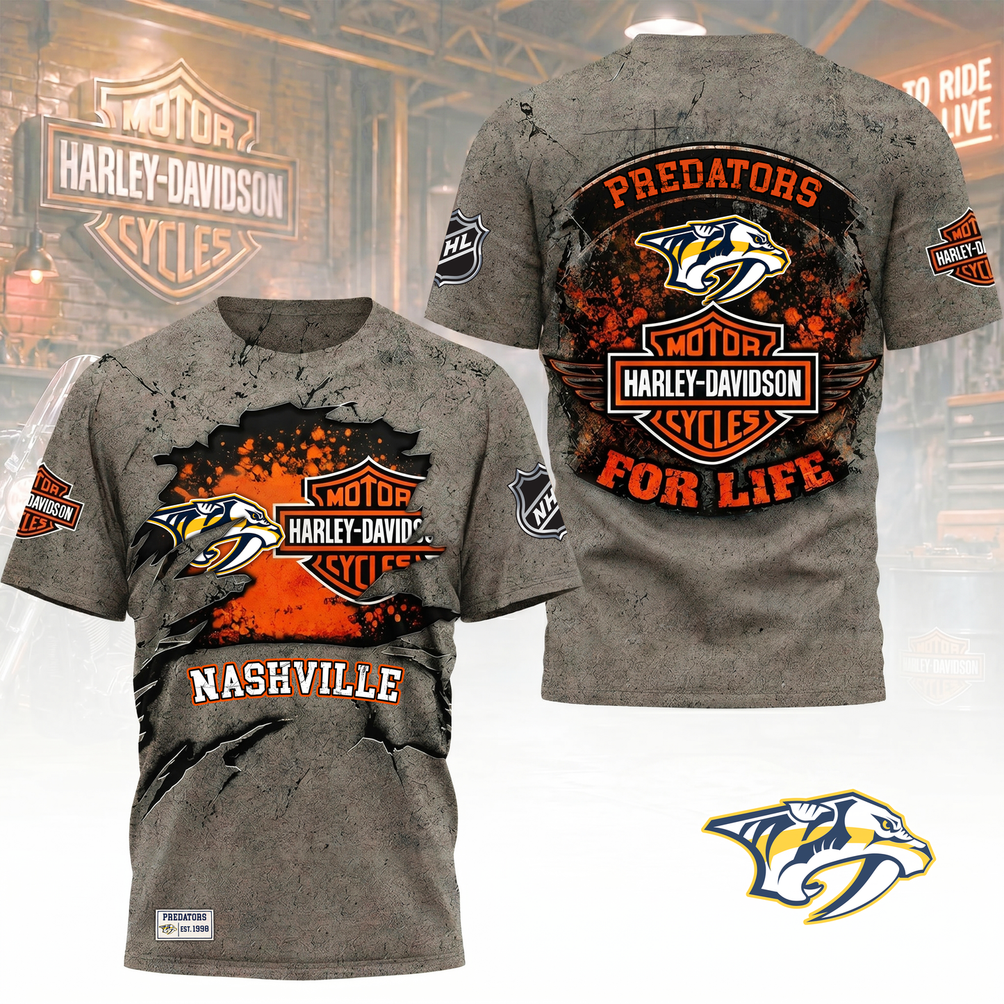 Premium NHL X NP Harley Davidson For Life 3D Shirt NDT VHM 180526