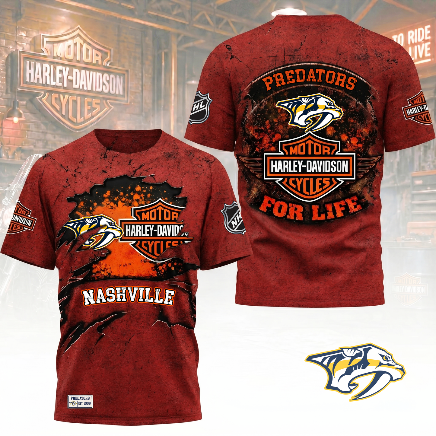 Premium NHL X NP Harley Davidson For Life 3D Shirt NDT VHM 180526