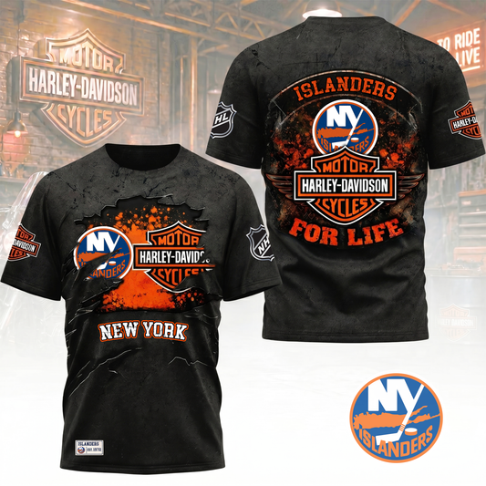 Premium NHL X NYI Harley Davidson For Life 3D Shirt NDT VHM 180526