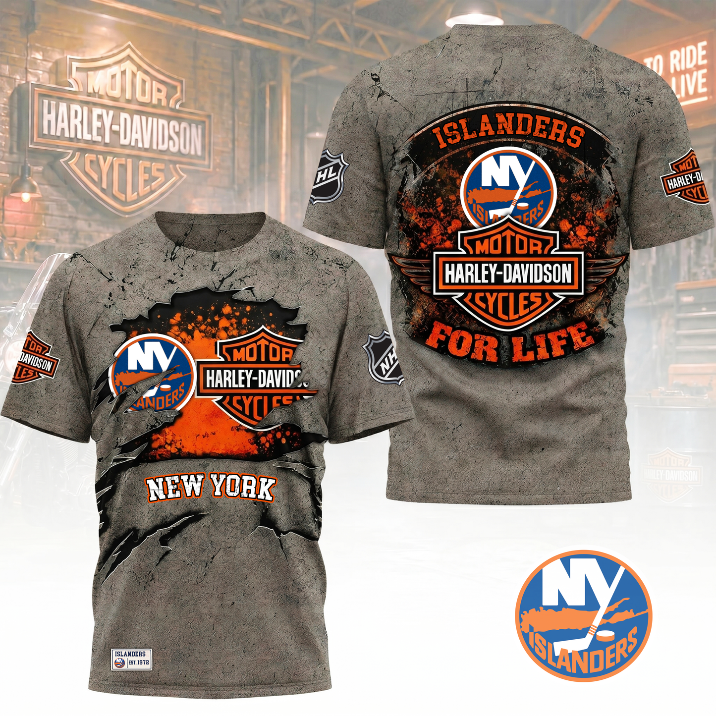 Premium NHL X NYI Harley Davidson For Life 3D Shirt NDT VHM 180526