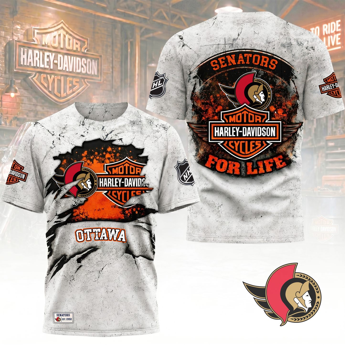 Premium NHL X OS Harley Davidson For Life 3D Shirt NDT VHM 180526