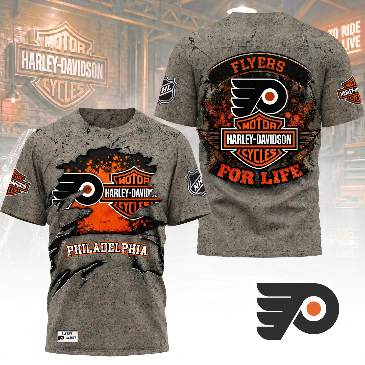 Premium NHL X PF Harley Davidson For Life 3D Shirt NDT VHM 180526