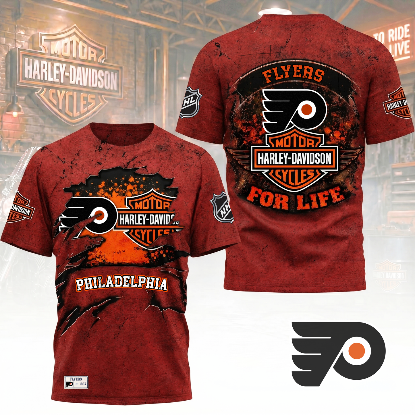Premium NHL X PF Harley Davidson For Life 3D Shirt NDT VHM 180526