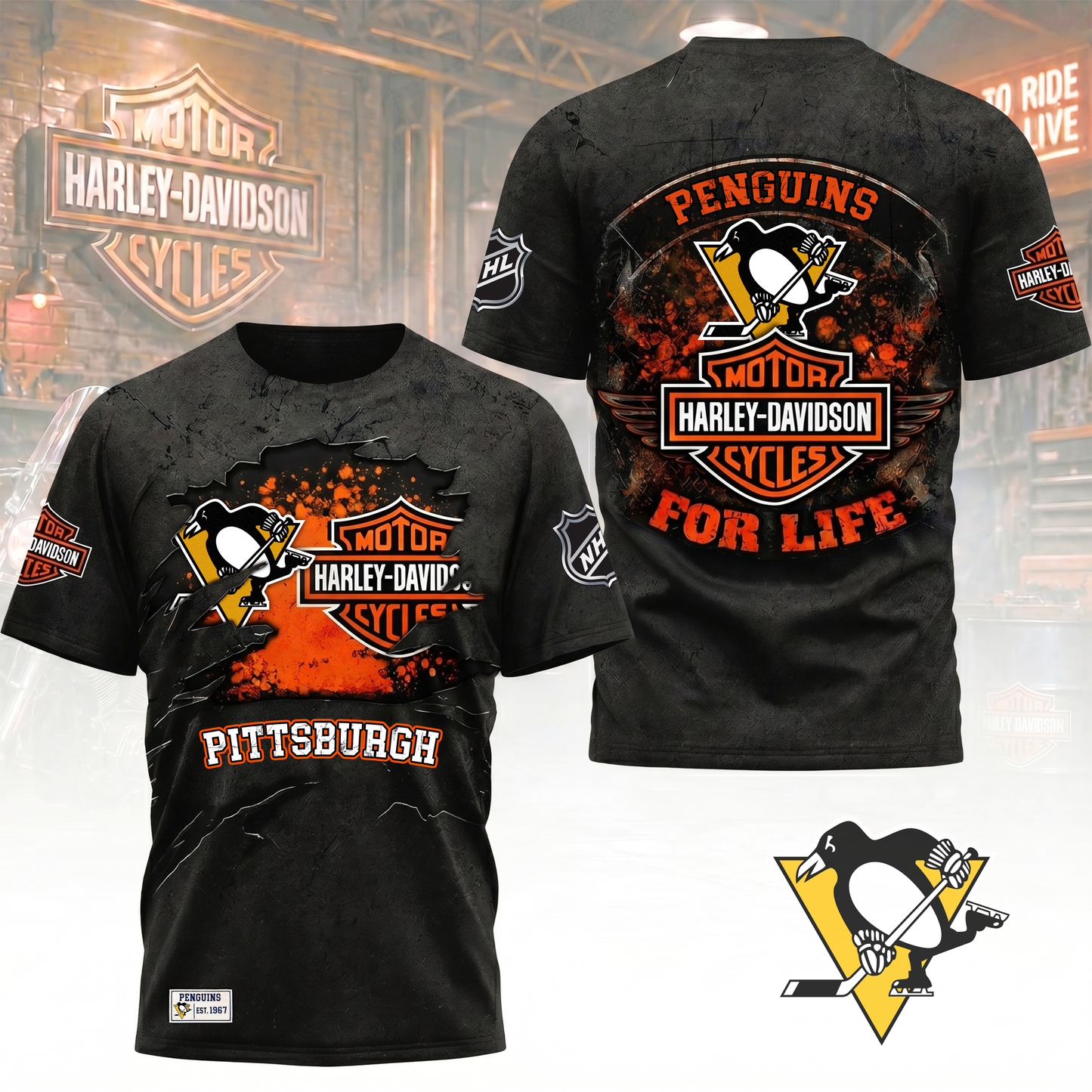Premium NHL X PP Harley Davidson For Life 3D Shirt NDT VHM 180526