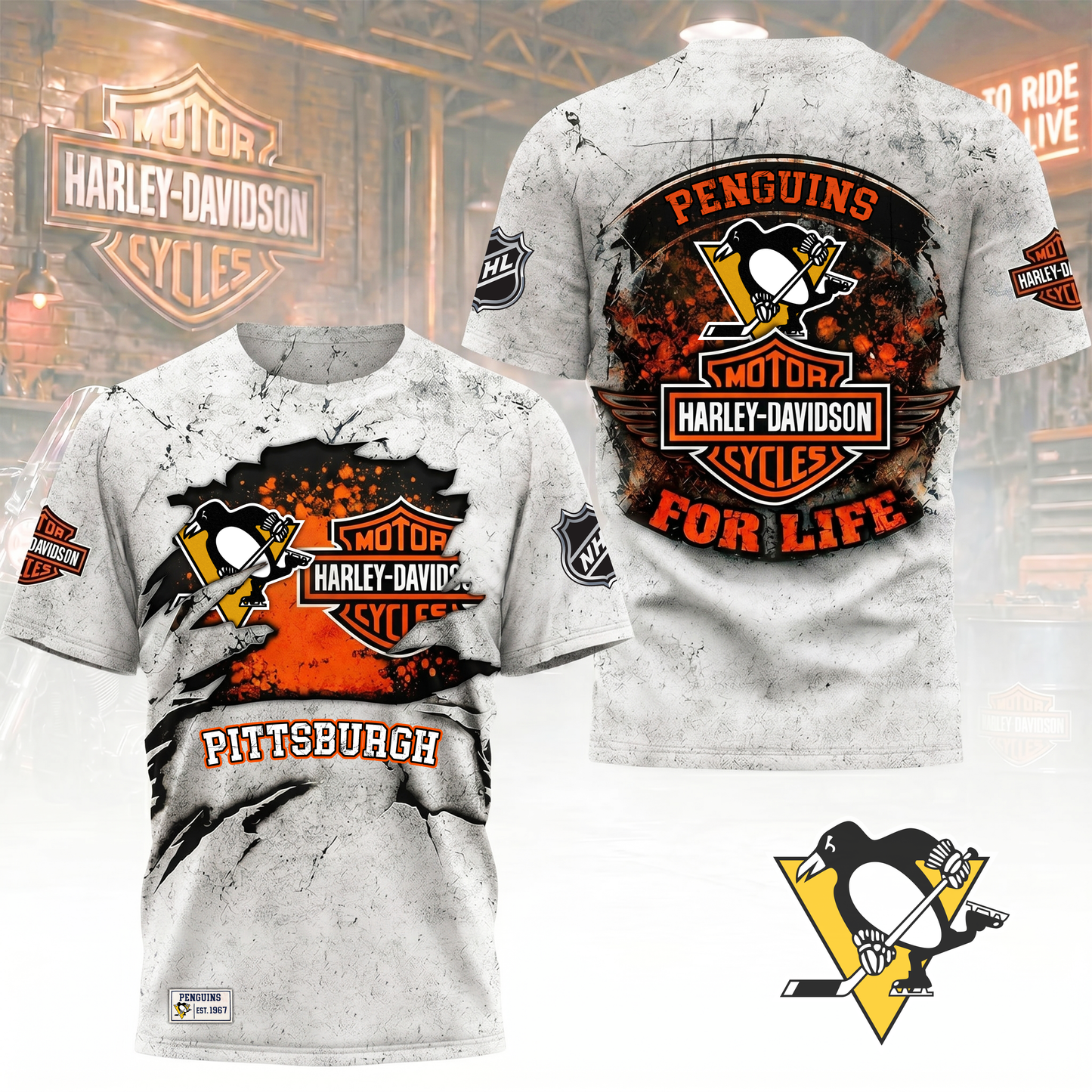 Premium NHL X PP Harley Davidson For Life 3D Shirt NDT VHM 180526