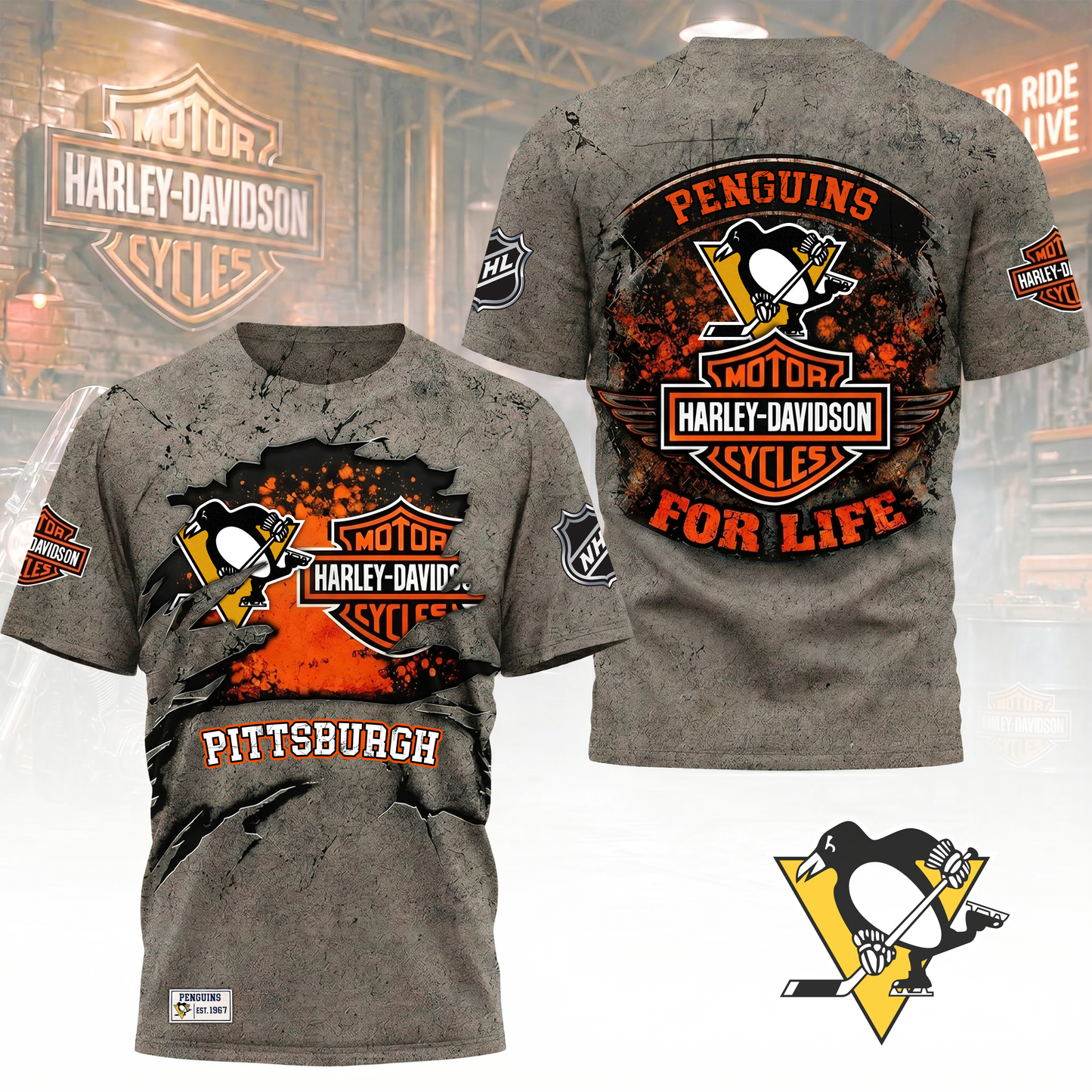 Premium NHL X PP Harley Davidson For Life 3D Shirt NDT VHM 180526