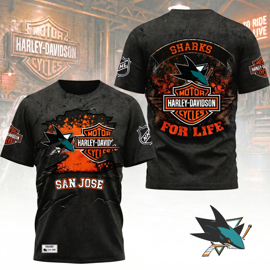 Premium NHL X SJS Harley Davidson For Life 3D Shirt NDT VHM 180526