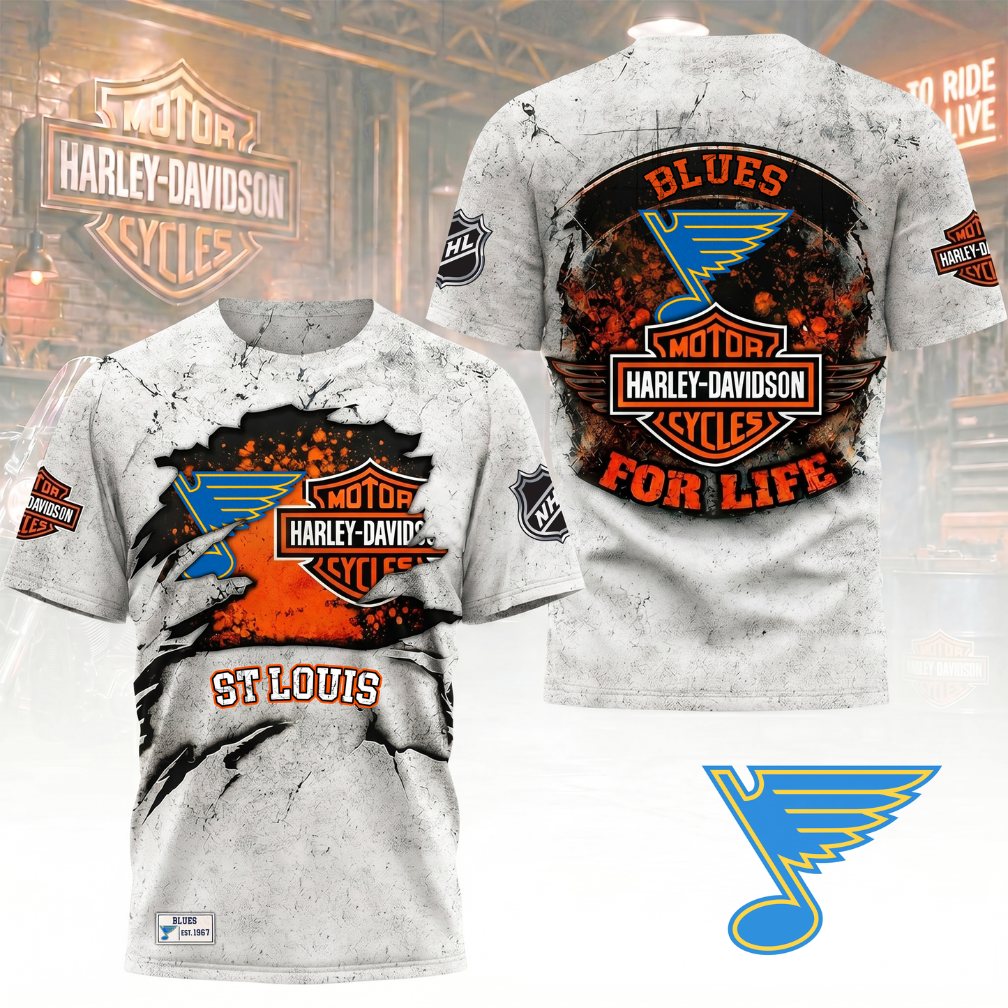 Premium NHL X SLB Harley Davidson For Life 3D Shirt NDT VHM 180526