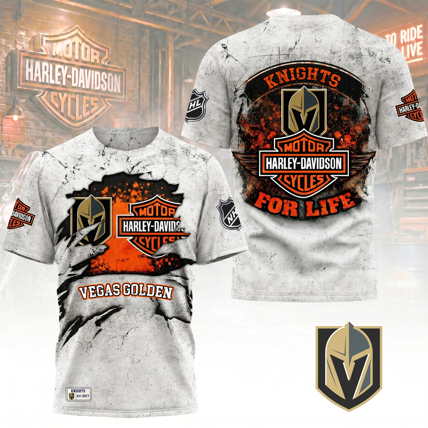 Premium NHL X VGK Harley Davidson For Life 3D Shirt NDT VHM 180526