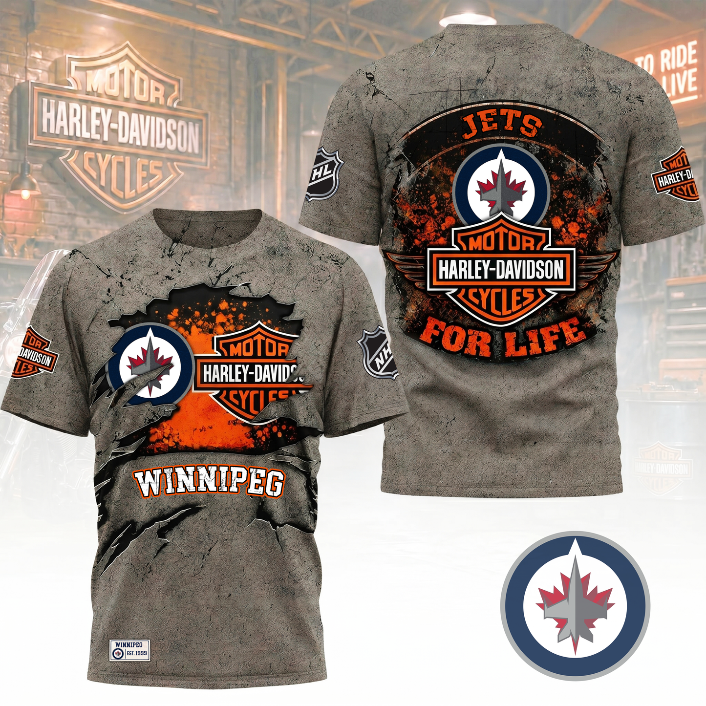 Premium NHL X WJ Harley Davidson For Life 3D Shirt NDT VHM 180526