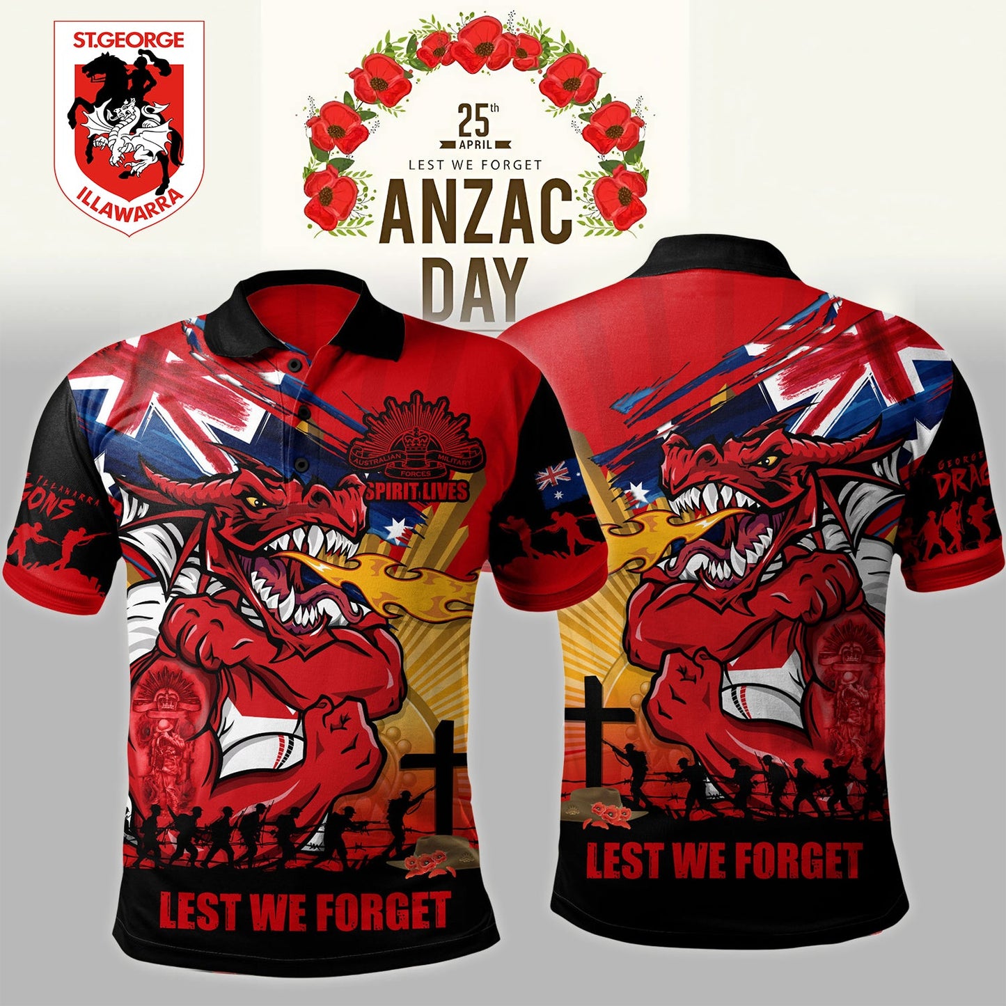 Premium NRL X DRA Polo Shirt Fearless ANZAC Defender NDT NHM