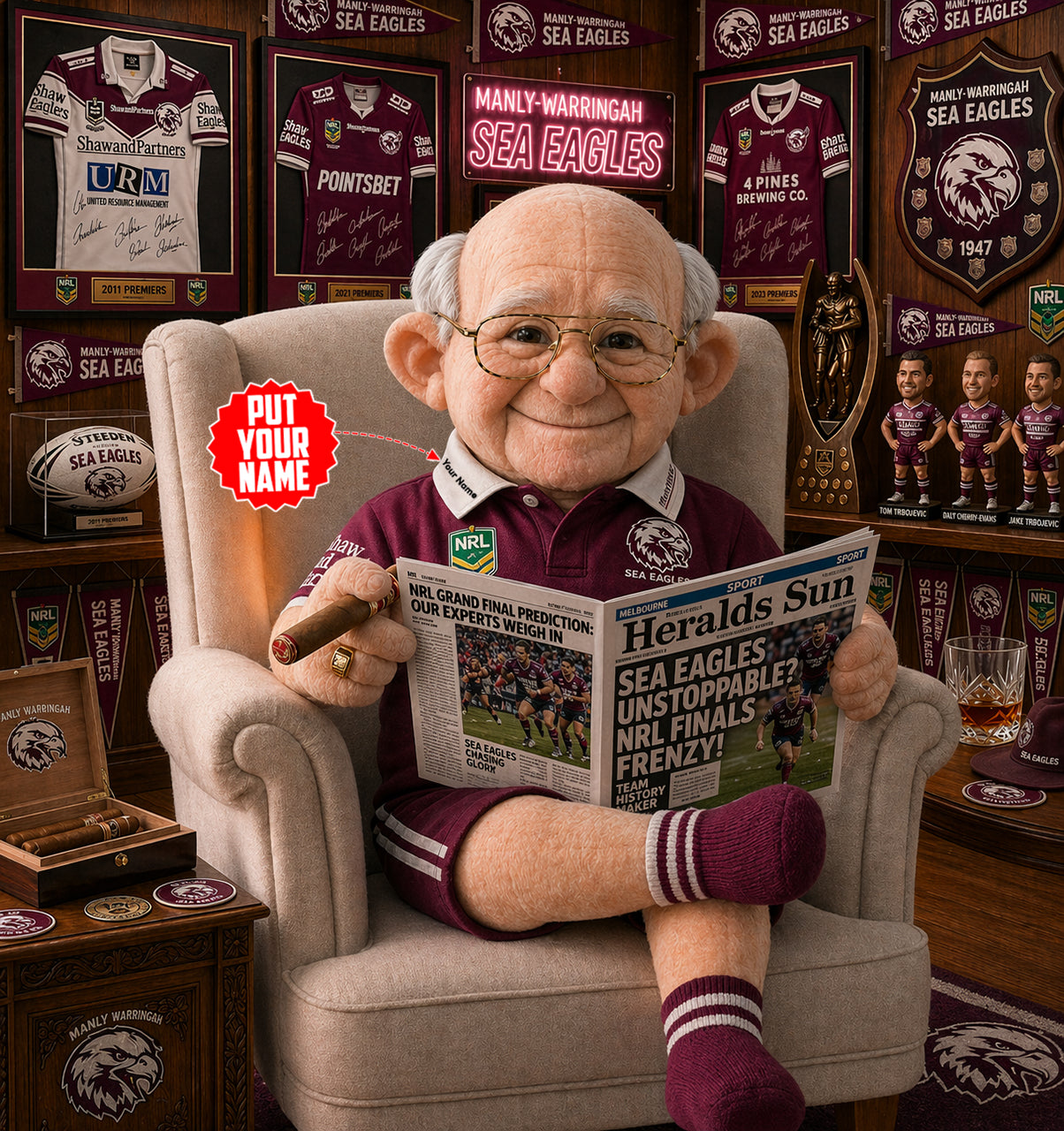 Premium NRL X MSE Heritage Custome name  Grandpa Collectible Plush NDT LVH 210426