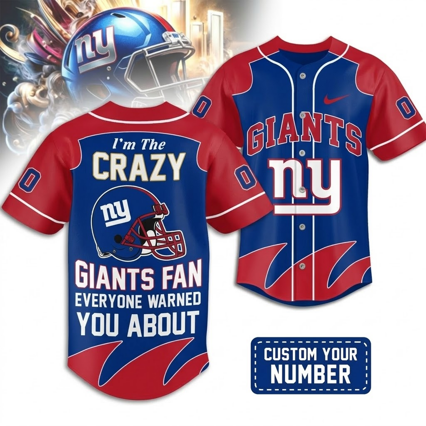 Premium NYG x NFL Crazy Football Fan Personalized Jersey DATND TANTD