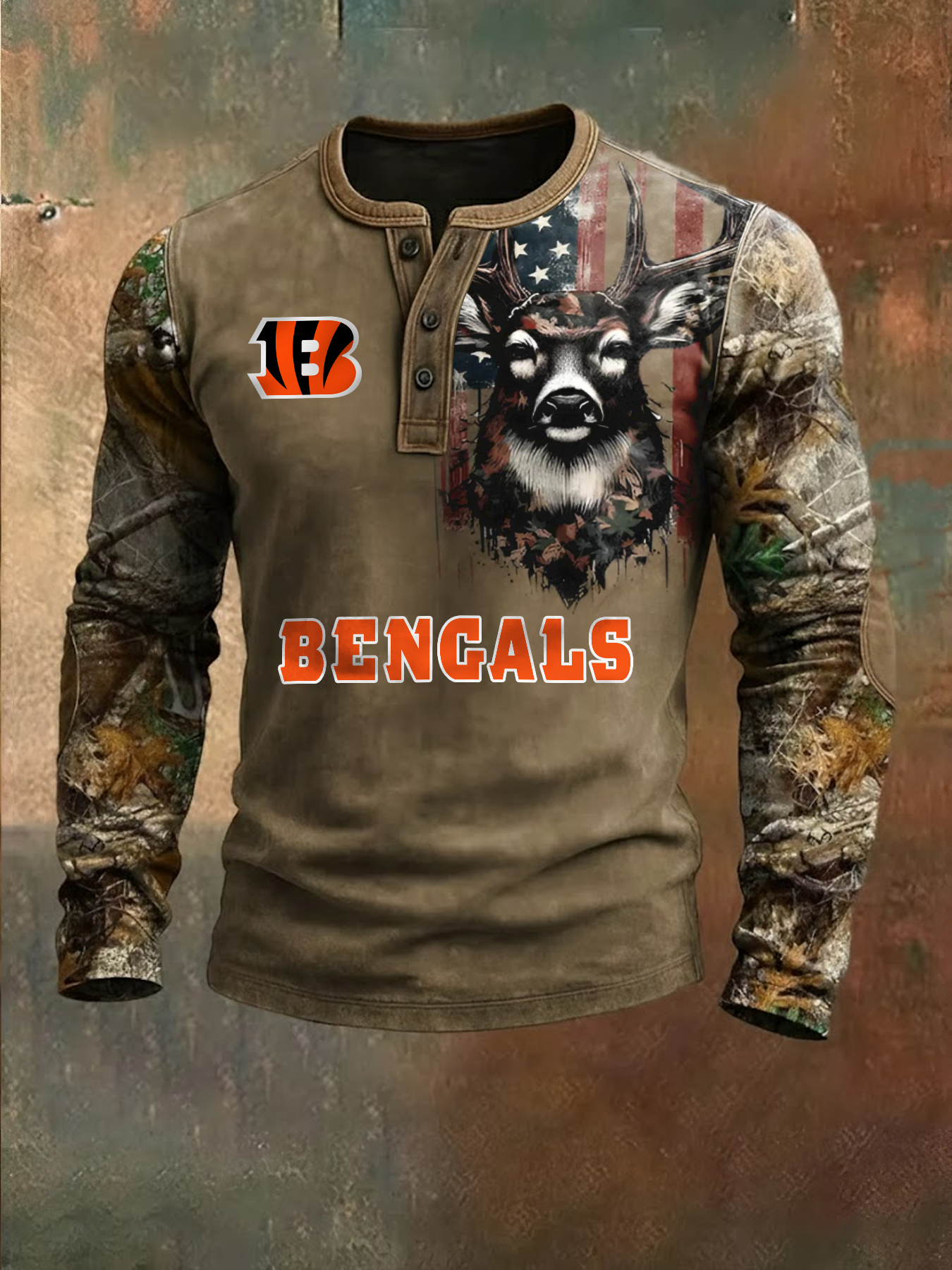 Premium NFL X CIN Retro Western Deer Henley Long Sleeve Shirt NDT NHM 311225