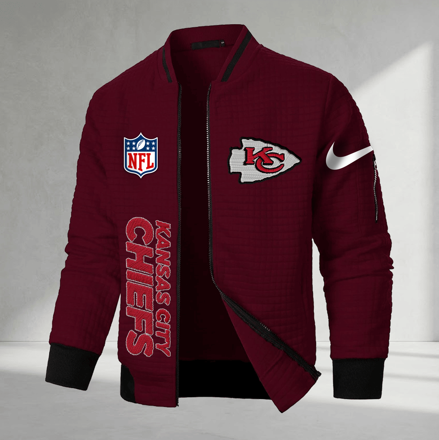 Premium NFL x KC MenŸ??s Waffle Plaid Cardigan NDT VHM 160126