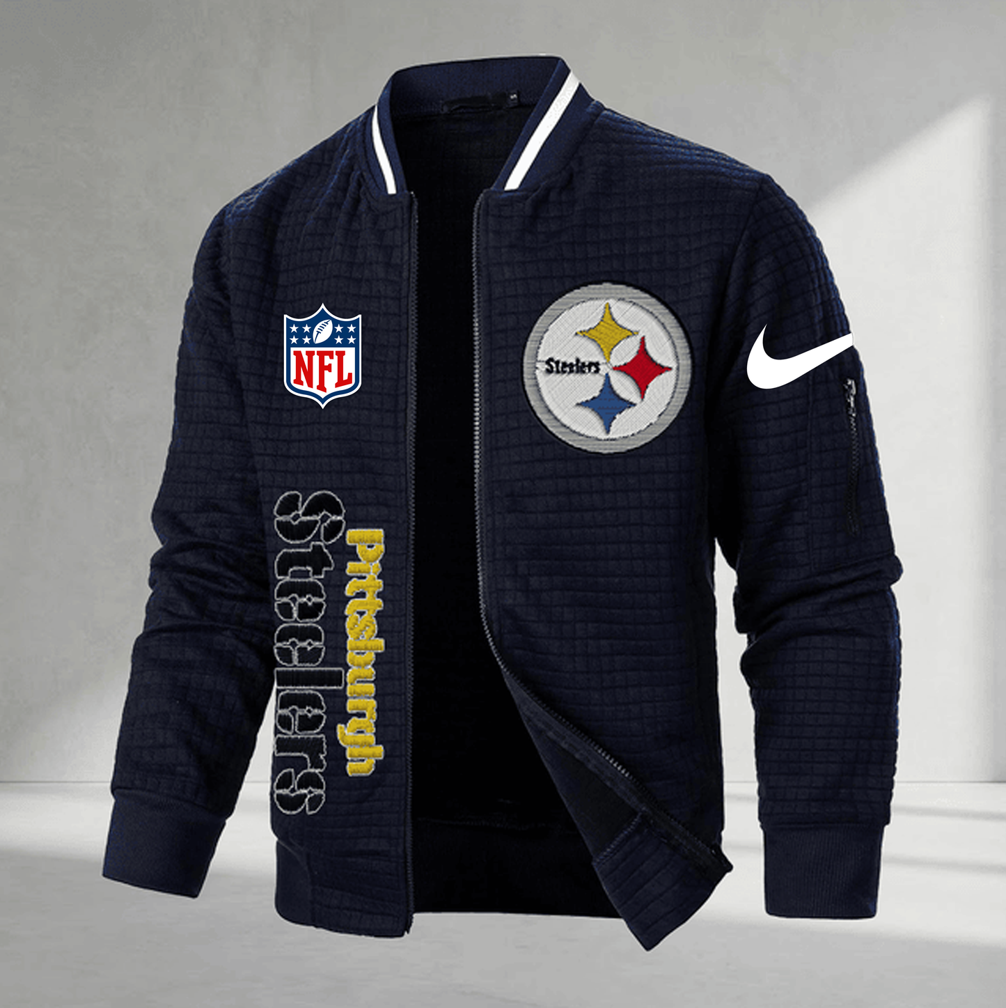 Premium NFL x PIT MenŸ??s Waffle Plaid Cardigan NDT VHM 160126