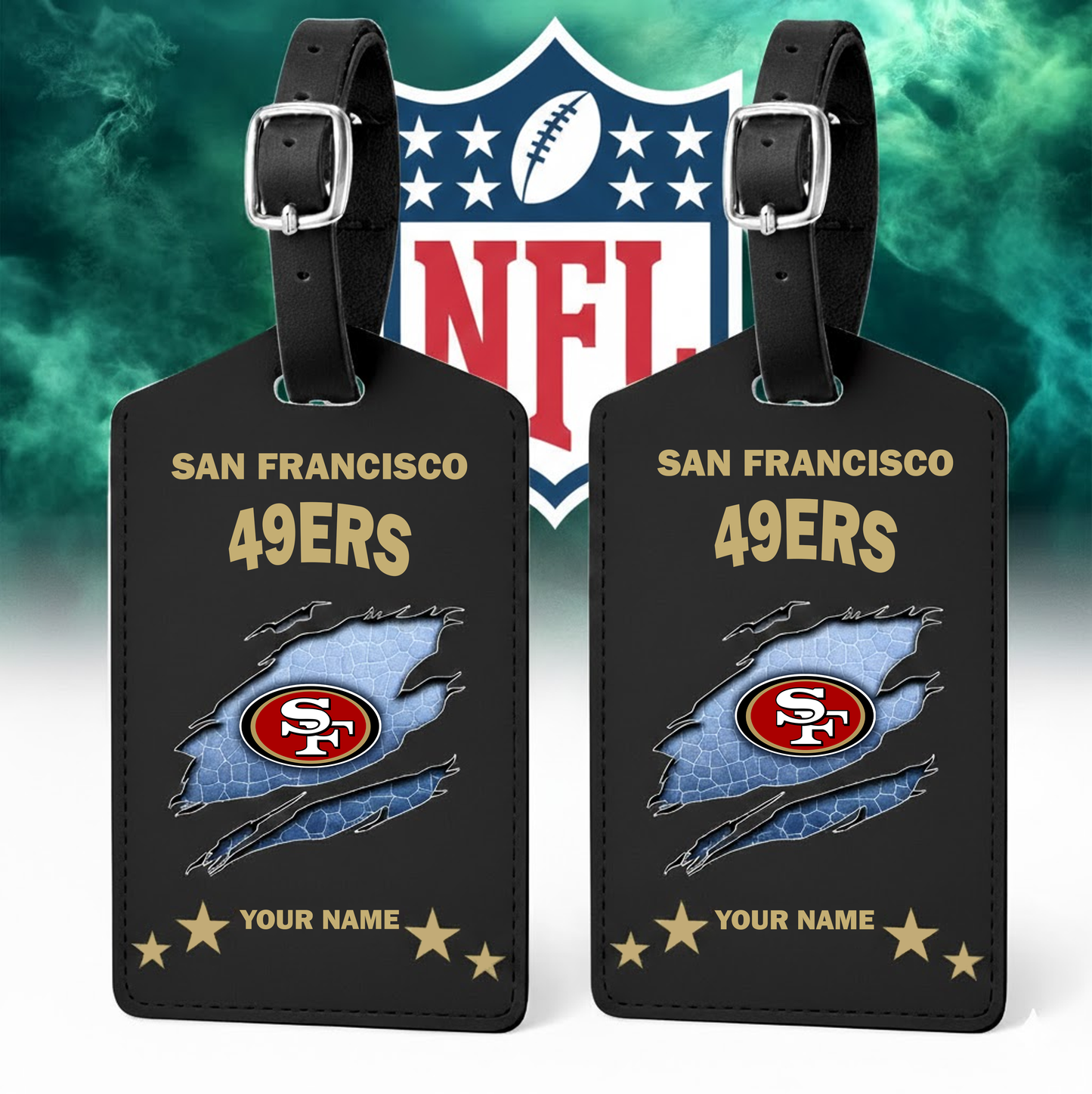 Premium NFL x SF Personalized Leather Luggage Tag NDT VHM 170126