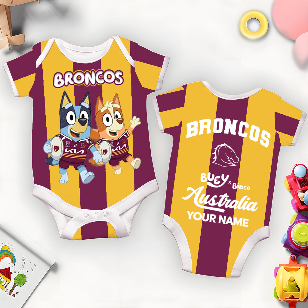 Premium NRL X BB Bluey & Bingo  Baby Romper Custom Name For Kids V4 NDT LVH 230326