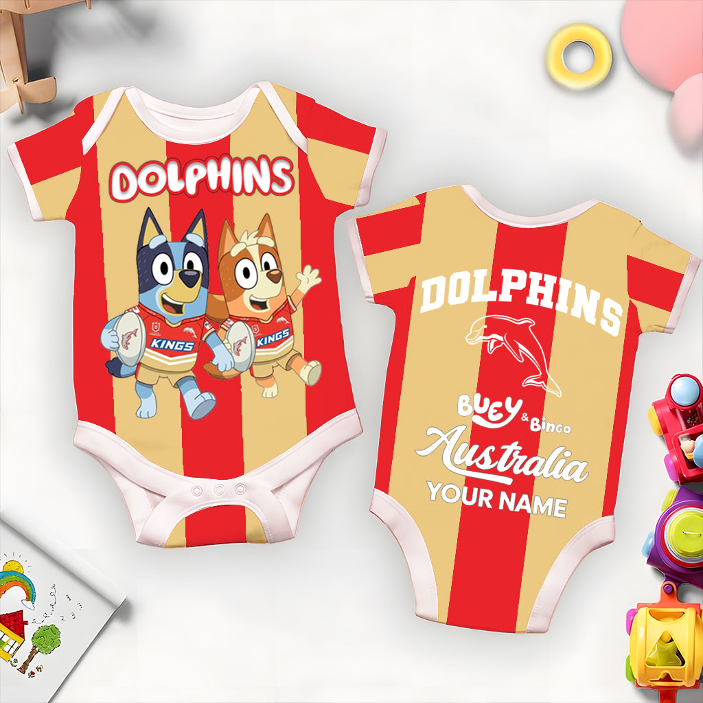 Premium NRL X DOL Bluey & Bingo  Baby Romper Custom Name For Kids V4 NDT LVH 230326