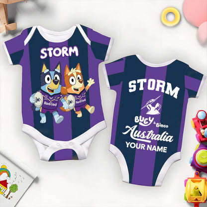 Premium NRL X MS Bluey & Bingo  Baby Romper Custom Name For Kids V4 NDT LVH 230326