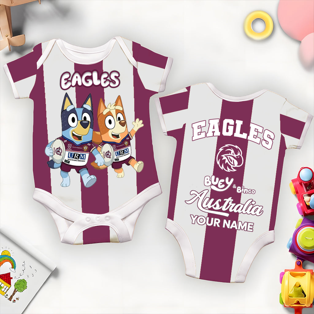 Premium NRL X MSE Bluey & Bingo  Baby Romper Custom Name For Kids V4 NDT LVH 230326