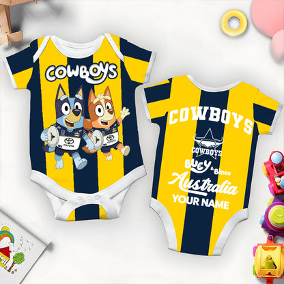 Premium NRL X NQC Bluey & Bingo  Baby Romper Custom Name For Kids V4 NDT LVH 230326