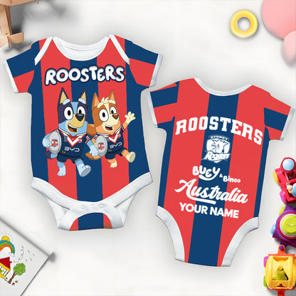 Premium NRL X SR Bluey & Bingo  Baby Romper Custom Name For Kids V4 NDT LVH 230326