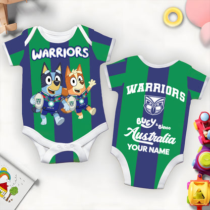 Premium NRL X WAR Bluey & Bingo  Baby Romper Custom Name For Kids V4 NDT LVH 230326