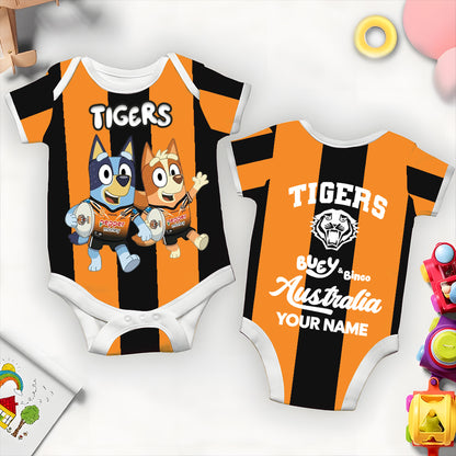 Premium NRL X WT Bluey & Bingo  Baby Romper Custom Name For Kids V4 NDT LVH 230326