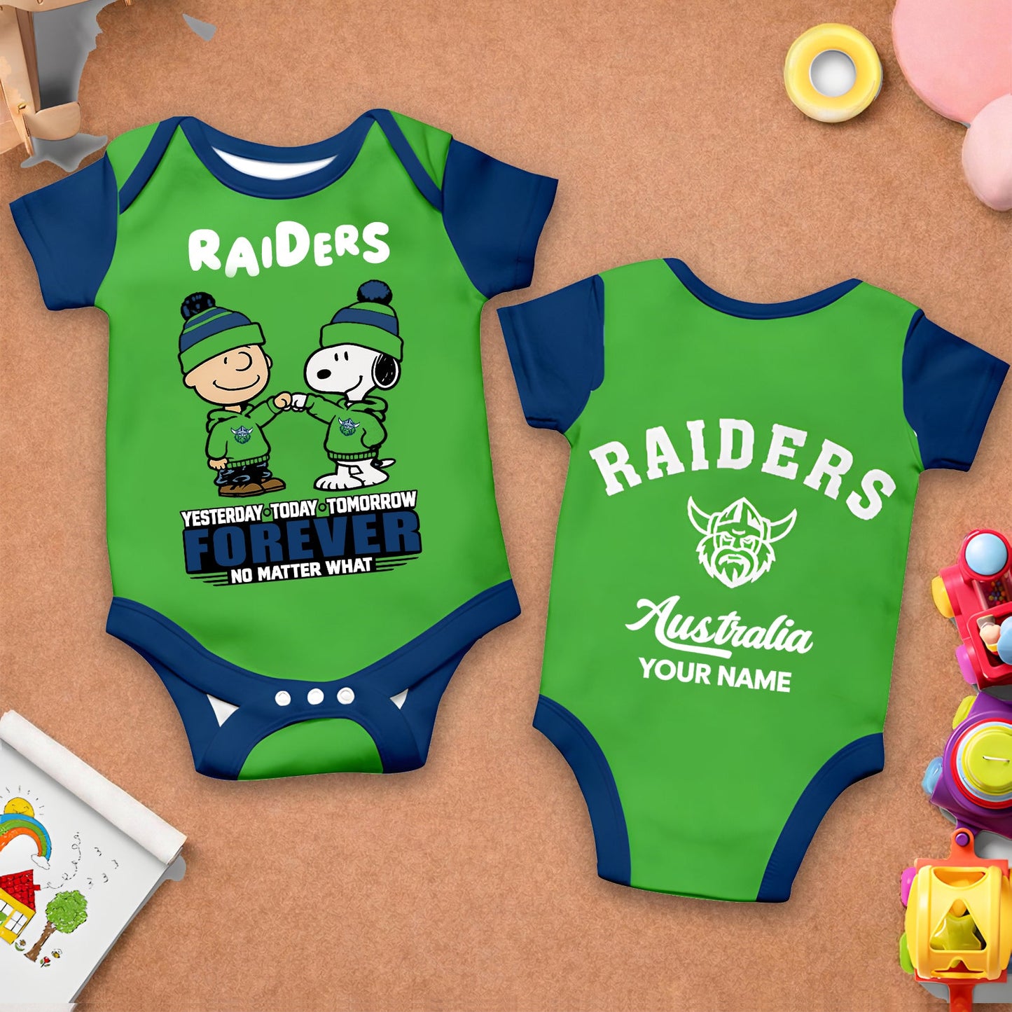 Premium NRL  x CR New Baby Romper Peanuts Custom Name For Kids NDT LVH 110326