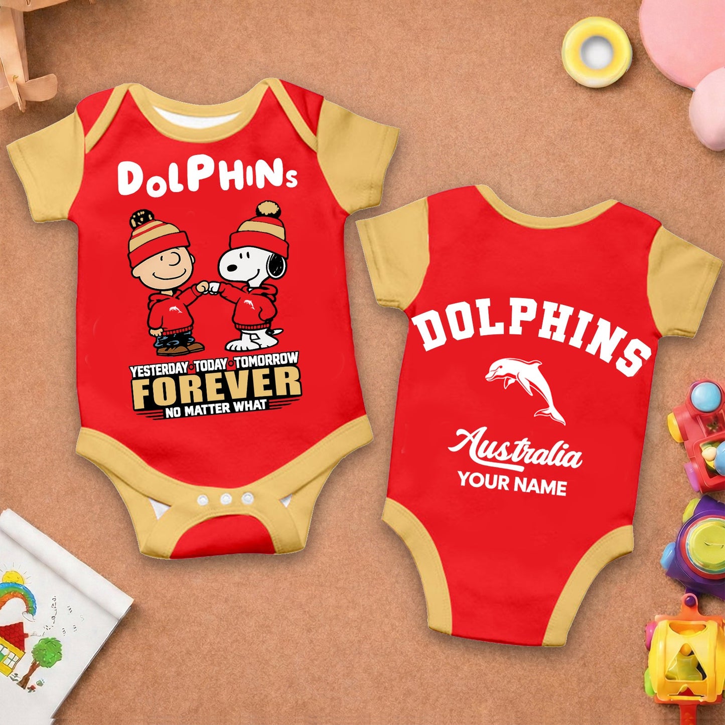 Premium NRL  x DOL New Baby Romper Peanuts Custom Name For Kids NDT LVH 110326