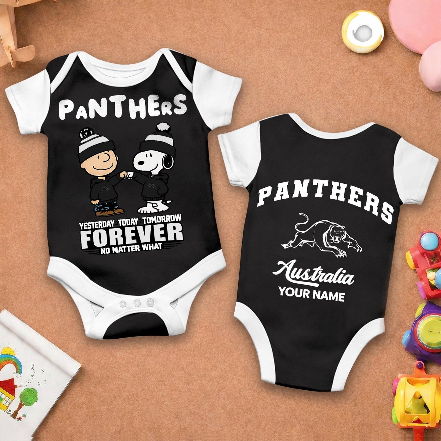 Premium NRL  x PP New Baby Romper Peanuts Custom Name For Kids NDT LVH 110326