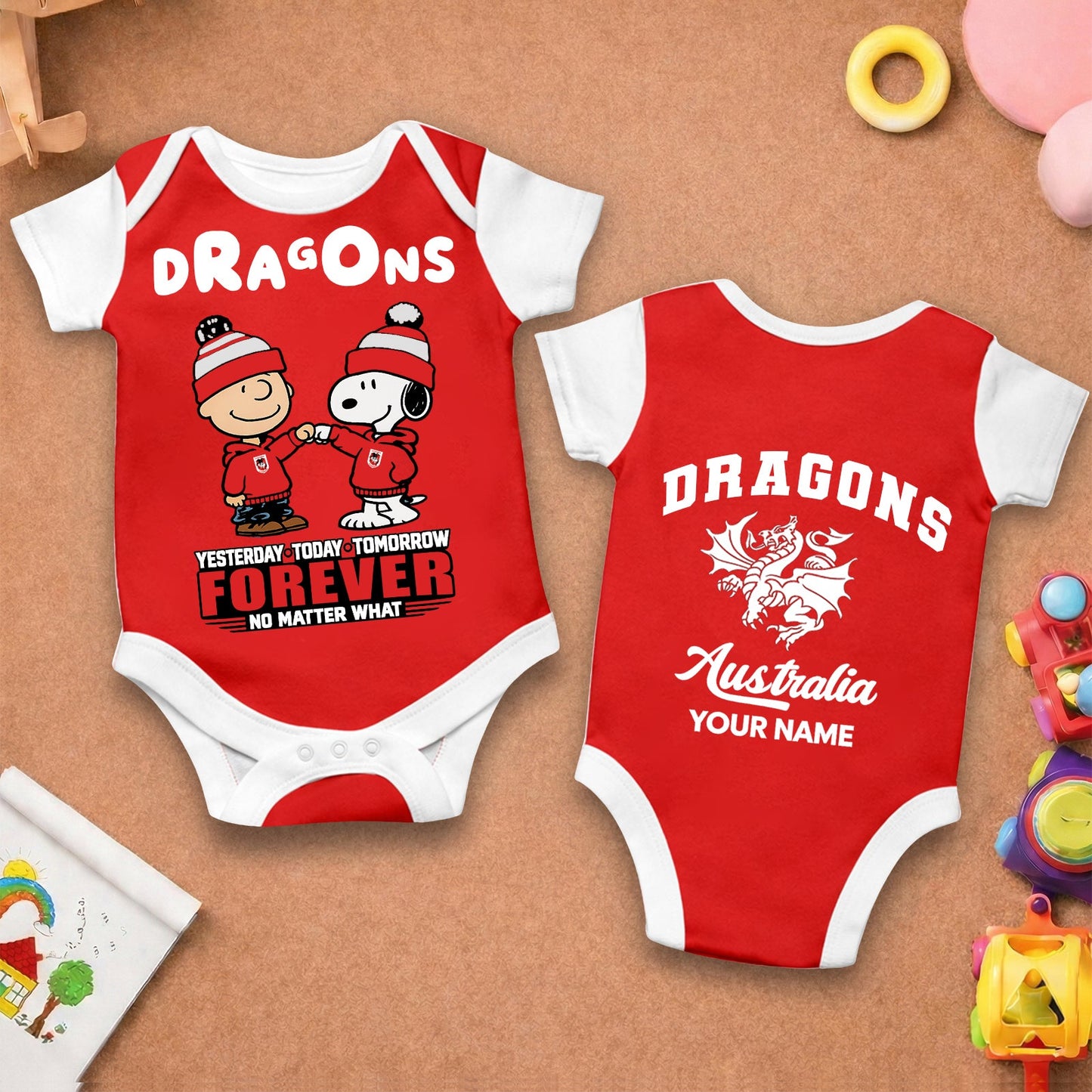 Premium NRL  x SID New Baby Romper Peanuts Custom Name For Kids NDT LVH 110326