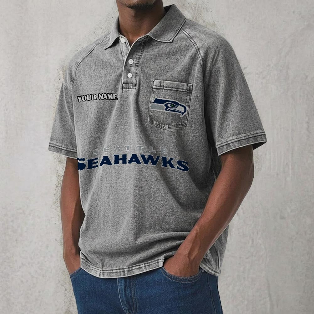 SEA x NFL Men's Distressed Turn-Down Collar Polo DATND TANTD 250526