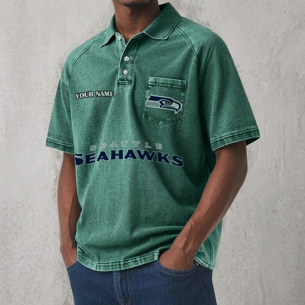SEA x NFL Men's Distressed Turn-Down Collar Polo DATND TANTD 250526