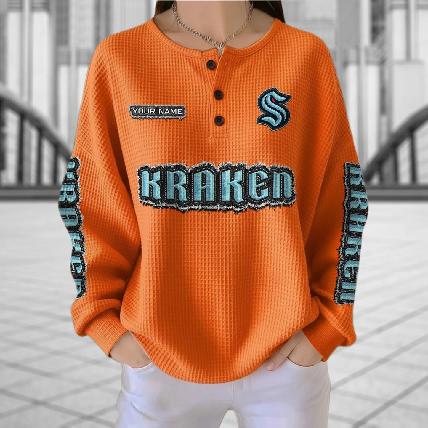 SEA x NHL Personalized Waffle Knit Henley Sweatshirt 2005 DatND DVT