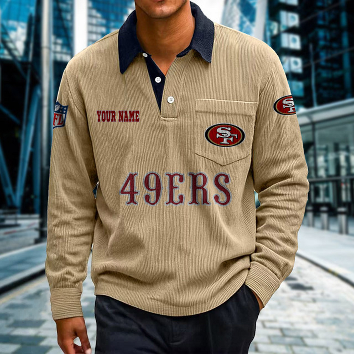 SF X Premium NFL Corduroy color-blocked long-sleeved shirt NDT NHT