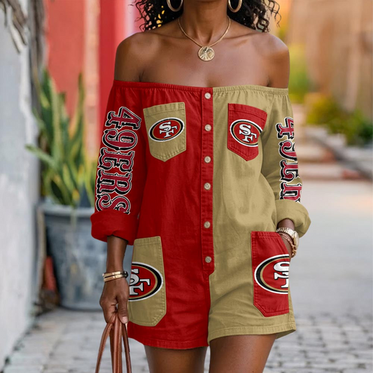 SF x NFL Button-Front Off-Shoulder Dress DATND TANTD 060626