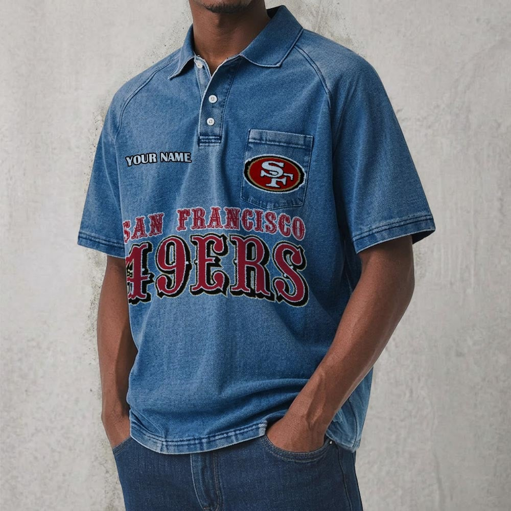 SF x NFL Men's Distressed Turn-Down Collar Polo DATND TANTD 250526