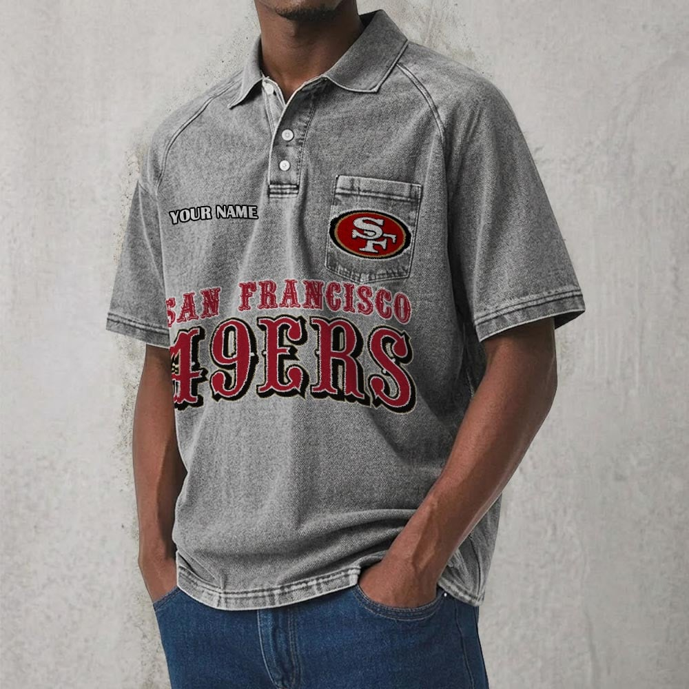 SF x NFL Men's Distressed Turn-Down Collar Polo DATND TANTD 250526