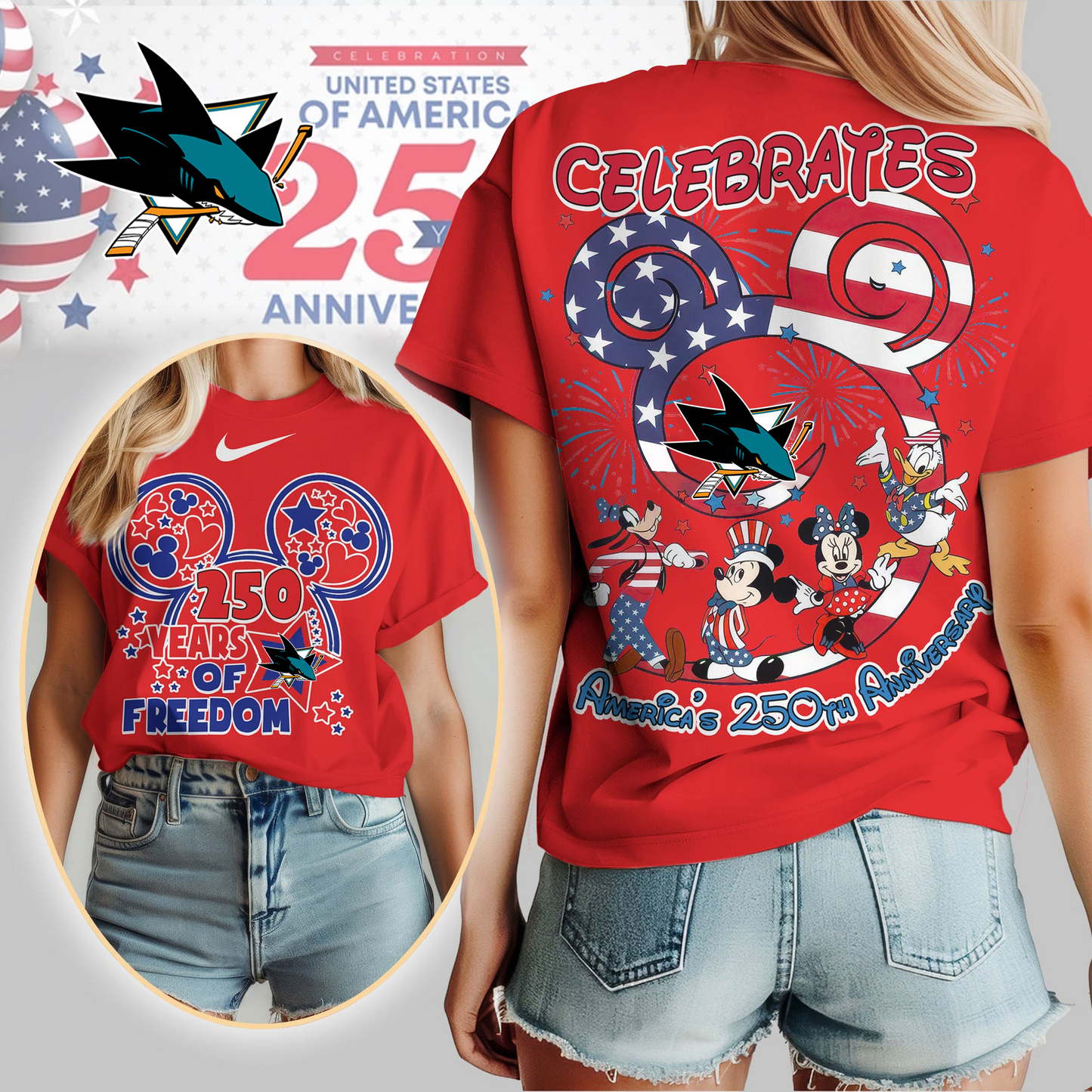 SJS Premium NHL Mickey Celebrates America 250th Anniversary Women Shirt DDT CTND