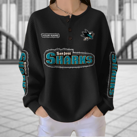 SJS x NHL Personalized Waffle Knit Henley Sweatshirt 2005 DatND DVT