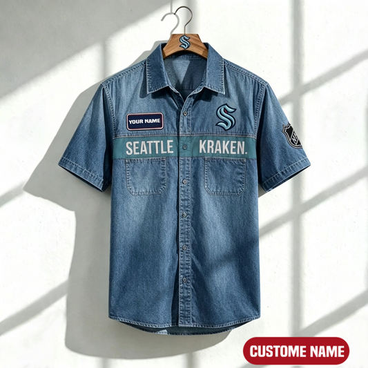 SK x NHL Print Denim Short-Sleeve Work Shirt 180526 DatND LBN