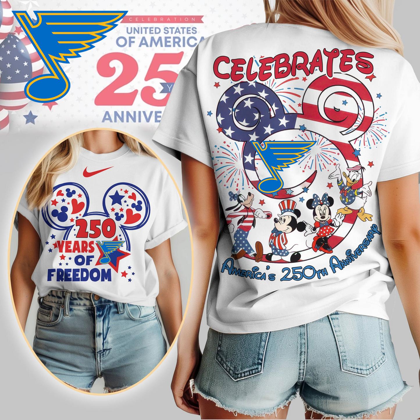 SLB Premium NHL Mickey Celebrates America 250th Anniversary Women Shirt DDT CTND